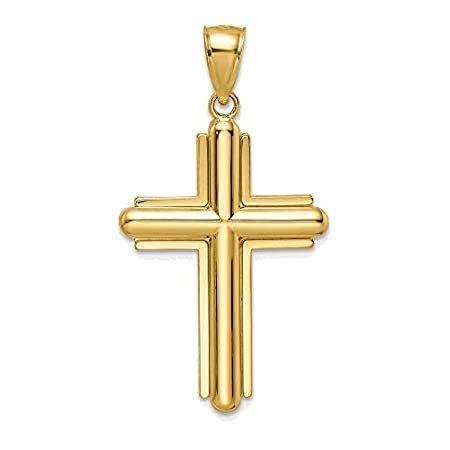 14k Yellow Gold Beveled Cross Pendant K8536 【送料関税無料