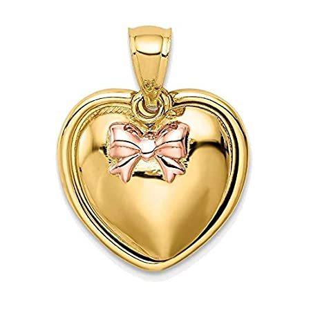 14k Yellow Gold w/Pink Rhodium-Plating I Love You in Heart Pendant