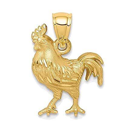 14k Yellow Gold Satin Shiny-Cut Rooster Pendant