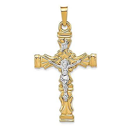 人気定番 and Brushed Gold Two-tone 14K Polished Pendant Crucifix Latin ネックレス、ペンダント