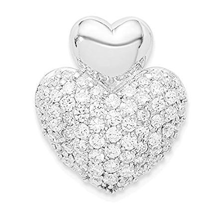 Sterling Silver Rhodium-plated Synthetic CZ Double Heart Slide Pendant