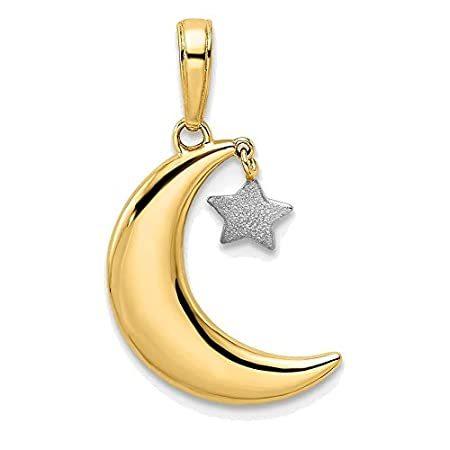 14k Yellow Gold & White Rhodium-Plating Moon w/Dangle Star Pendant