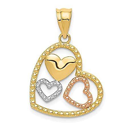 14k Two Tone Gold and Rhodium Plated and Textured Heart Pendant