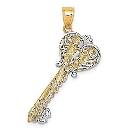 14k Yellow Gold Rhodium Plated I Love You Key Pendant