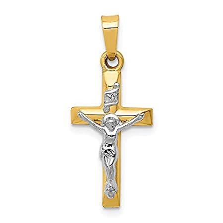 14k Two Tone Gold INRI Hollow Crucifix Pendant