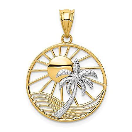 14k Two Tone Gold Sun and Palm Tree Pendant