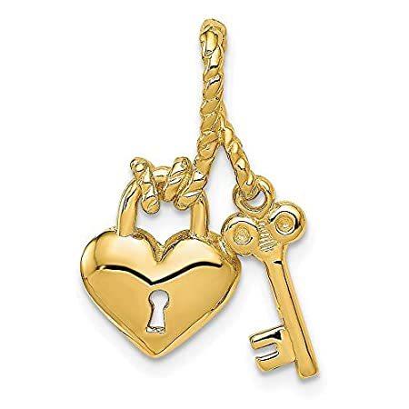 14k Yellow Gold Heart and Key Slide Pendant