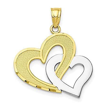 10k Yellow Gold and Rhodium Plated Double Heart Pendant