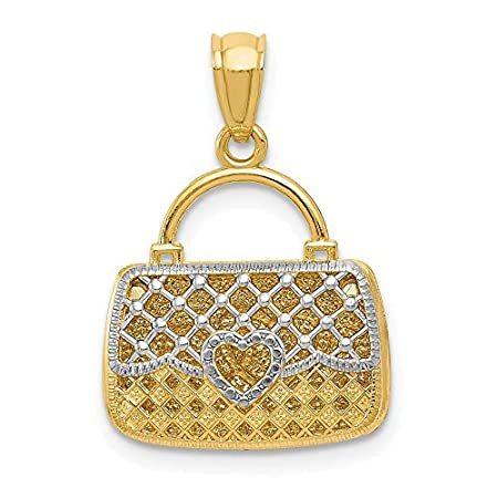14k Yellow Gold and Rhodium Plated Reversible Heart Handbag Pendant