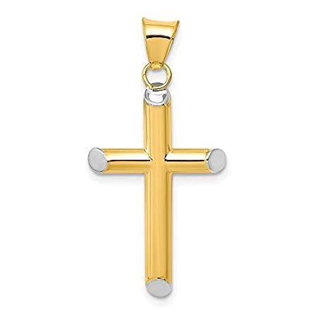 14k Two Tone Gold Rhodium Plated 3-D Hollow Cross Pendant