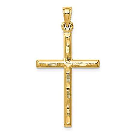14k Yellow Gold Hollow Diamond-Cut Cross Pendant