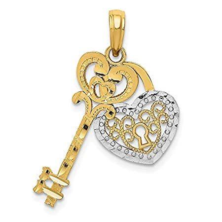 14k Yellow Gold and Rhodium Plated Diamond-Cut Key and Heart Lock Pendant