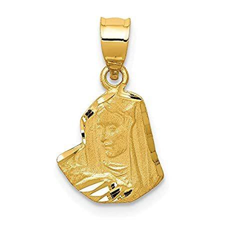 14k Yellow Gold Satin and Diamond-Cut Mary Pendant
