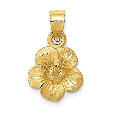 14k Yellow Gold Satin Diamond-Cut Hibiscus Flower Pendant
