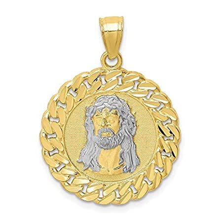 10k Yellow Gold Diamond-Cut with Rhodium Plated Jesus Face Pendant