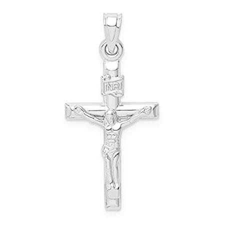 14k White Gold Hollow Crucifix Pendant