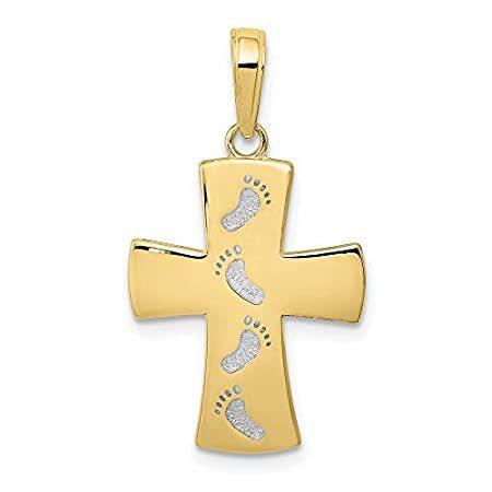 10k Yellow Gold with Rhodium Plated Cross with Footprints Pendant