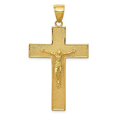 14k Yellow Gold Textured Crucifix Latin Cross Pendantのサムネイル