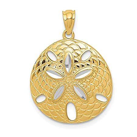 14k Yellow Gold with Rhodium Plated Diamond-Cut Sand Dollar Pendant