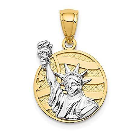 14k Yellow Gold Two Tone Gold Small Lady Liberty on American Flag Disk Pend