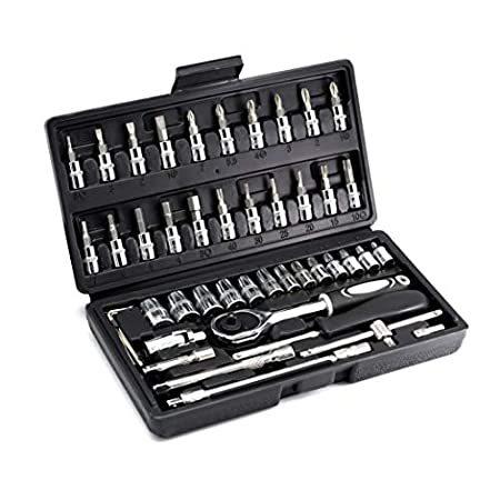 46Pieces Ratchet Wrench Set,1/4 Inch Metric Drive Socket Set with Extension