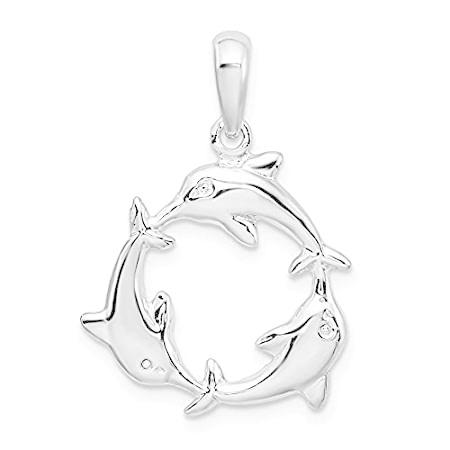 Million Charms 925 Sterling Nautical Sea Life Charm, Polished 3 Dolphin Cir
