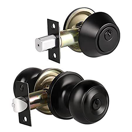 KNOBWELL 2 Pack Keyed Entry Door Knob and Deadbolt Sets, Entry Door Knob an