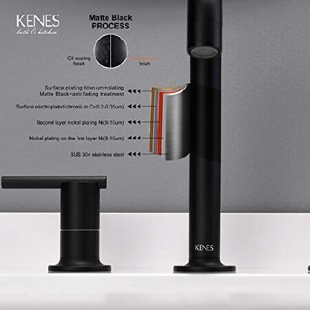 大人気新作  KENES 2ハンドル 8インチ 鉛フリー マットブラック バスルームシンク蛇口 排水装置組み立てと2つの給水ライン付き 2つのハンドルバスルームシンク蛇口 ステンレ