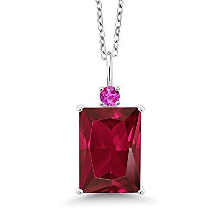 Gem Stone King 5.13 Ct Emerald Cut Red Created Ruby Pink Sapphire 925 Sterl