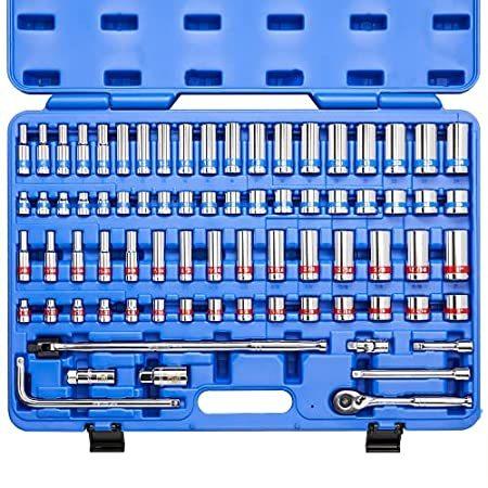 NEIKO 02472A 8-Inch-Drive Ratchet and Socket Set, 76-Piece Standard and D