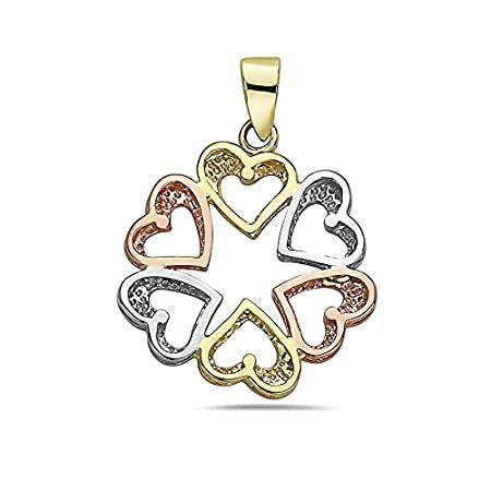 14K Three-Toned Gold Rose, Yellow and Silver Heart Forever Hollow Star Dain