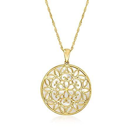 Ross-Simons Mother-Of-Pearl Floral Pendant Necklace in 18kt Gold Over Sterl