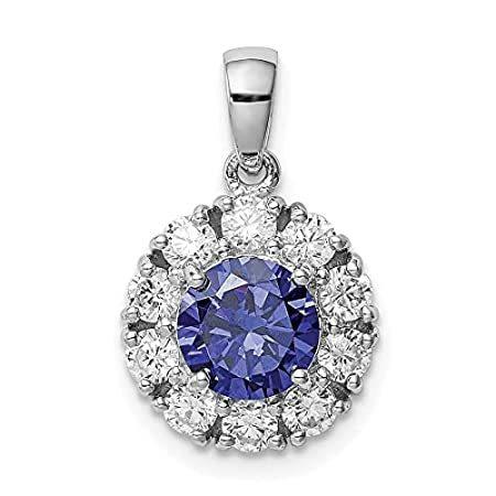 925 Sterling Silver Rhodium-Plated Blue & White CZ (Cubic Zirconia) Halo Pe
