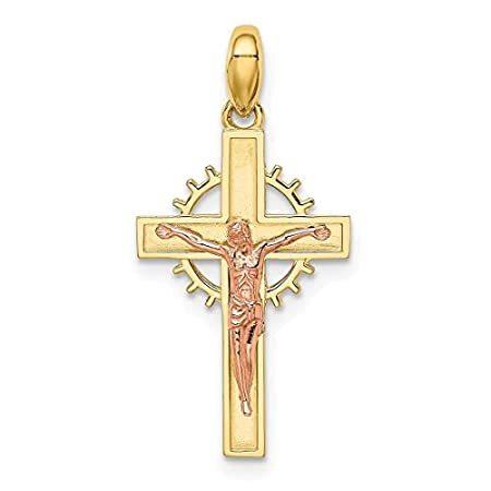 14k Two-tone Gold CZ Crucifix Pendant