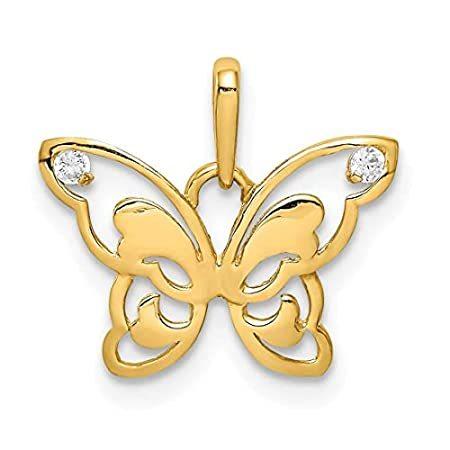 14k Yellow Gold Polished CZ Butterfly Pendant