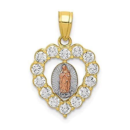 10k Yellow with White Rhodium Two-tone Gold CZ Guadalupe in Heart Pendant