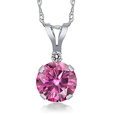 Gem Stone King 14K White Gold Pendant with Chain Round Pink Created Moissan