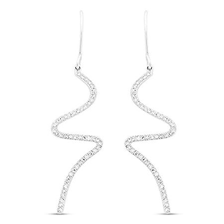 Jewelili スターリングシルバー 1/4 Cttw ナチュラルホワイトラウンドダイヤモンドファッションダングルイヤリング