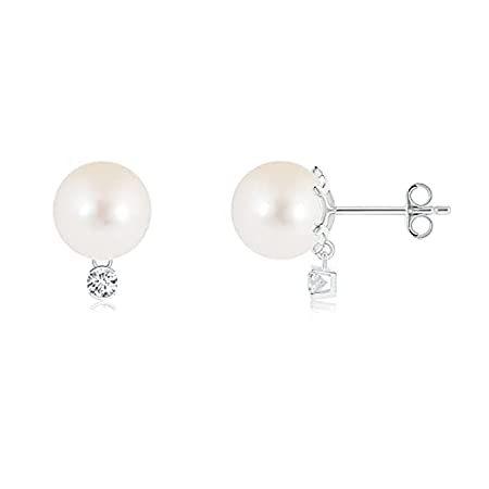 Freshwater Cultured Pearl Studs Earrings for Women with Diamond in Silver (