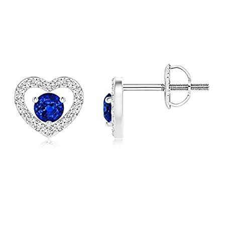 Solitaire Sapphire Open Heart Studs Earrings for Women with Diamonds in 14K