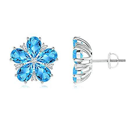 【在庫あり】 and Topaz Blue Swiss Pear-Shaped Diamond S (6x4mm Platinum in Earrings Stud イヤリング
