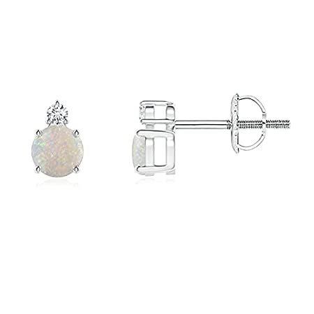 バーゲンで White 14K in Diamond with Earrings Stud Opal Round Basket-Set Gold Opa (4mm イヤリング
