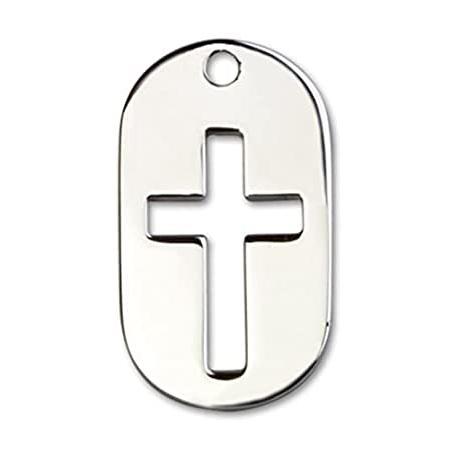 Bonyak Jewelry Sterling Silver Cross Dog Tag Pendant, Size 1 3/8 x 3/4 inch