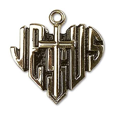 Bonyak Jewelry 14k Yellow Gold-Filled Heart of Jesus/Cross Pendant, Size 7/