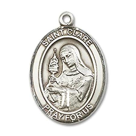 Bonyak Jewelry Sterling Silver St. Clare of Assisi Pendant， Size 3/4 x 1/2