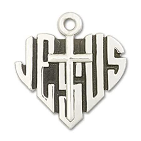 Bonyak Jewelry Sterling Silver Heart of Jesus/Cross Pendant， Size 5/8 x 5/8