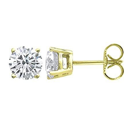 PARIKHS Round DIA Stud Earrings 14K GOS 0.30ct Sterling Silver Yellow Gold