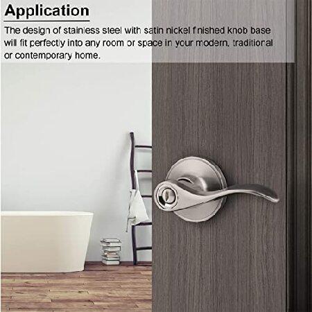 アウトレット公式 Knobonly 7 Pack Reversible Stain Nickel Door Handle， Wave Style Privacy Door Lever for Interior Use