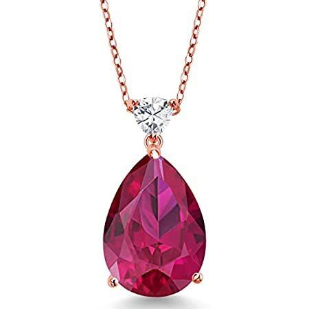 Gem Stone King 18K Rose Gold Plated Silver Pendant with Chain Pear Shape Cr
