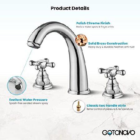 折りたたみMac gotonovo Widespread Double Handles Bathroom Faucet Polished Chrome Three Hole Deck Mount Hot Cold Water Matching Pop Up Drain with Overflow with Cold